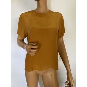 Olypia blouses 100% silk Size Medium pitite Short Sleeves yellow caramel